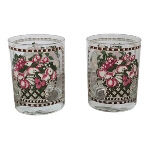 Mid Century George Briard‎ Cocktail Glass Set of 2 Floral Tumblers